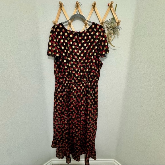 NWT! Lane Bryant Black and Red Gold Metallic Fitted Midi Faux Wrap Dress Size 22 - Picture 6 of 9